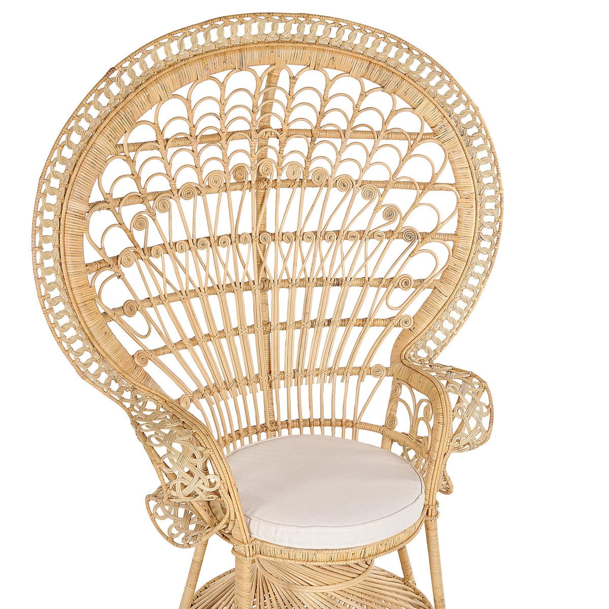 PFAUENSESSEL Rattan/Baumwolle natürlich Emmanuelle - Beige/Naturfarben, Naturmaterialien/Textil (120/150/50cm) - Beliani