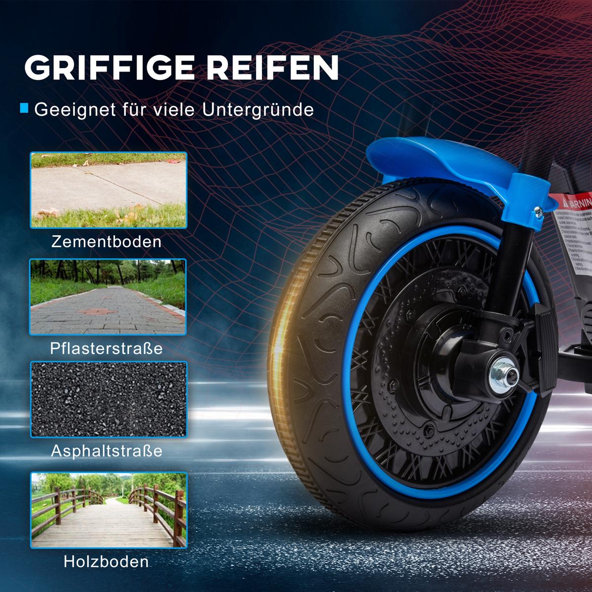 KINDERMOTORRAD Kinder Elektro-Motorrad Elektrofahrzeug für 1,5-3 Jahre Kinder - Blau, Metall (76/42/57cm) - HOMCOM