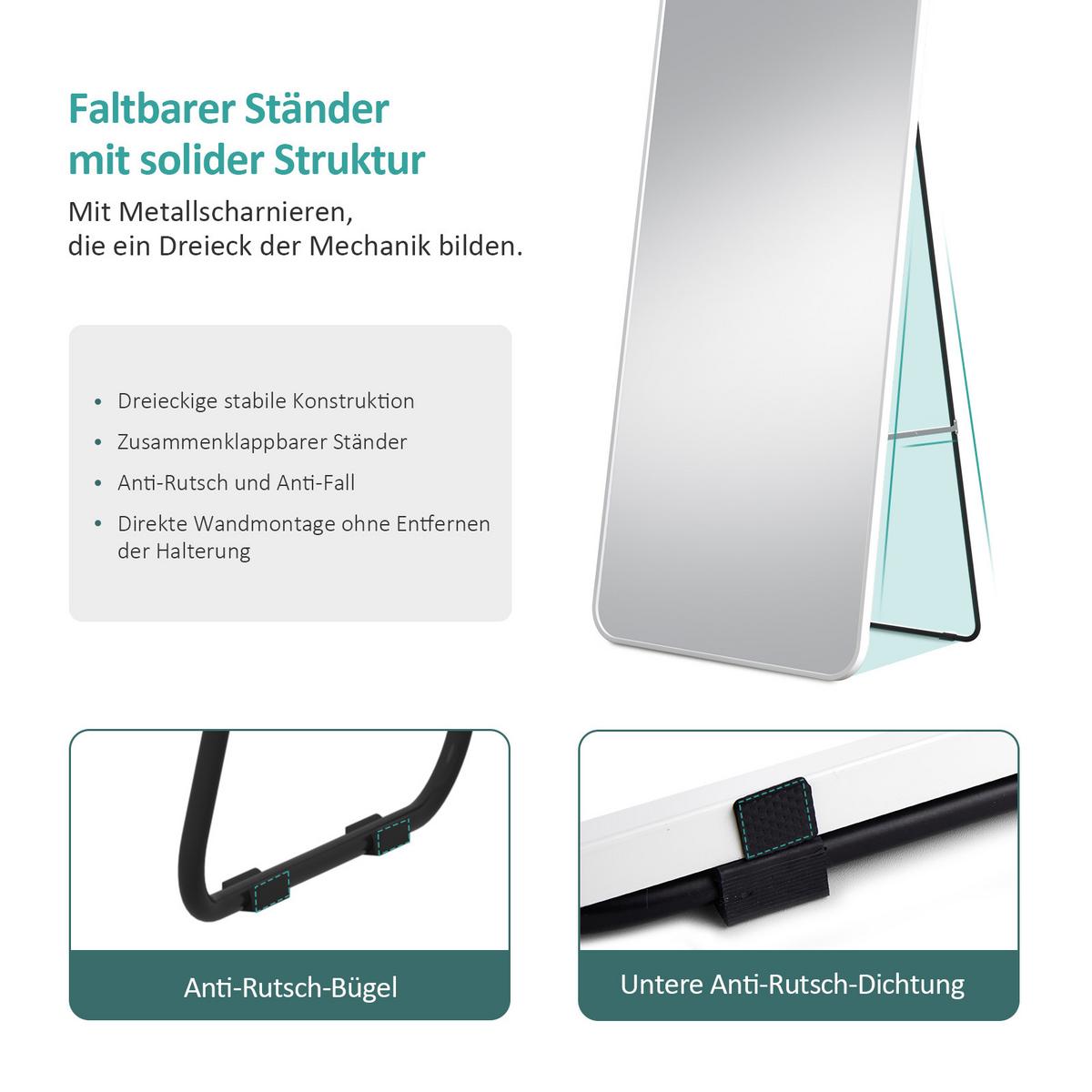 STANDSPIEGEL mit Rahmen Gehärteter Silberspiegel Weiß 160/60 cm - Weiß, Glas/Metall (60/160/160cm) - EMKE