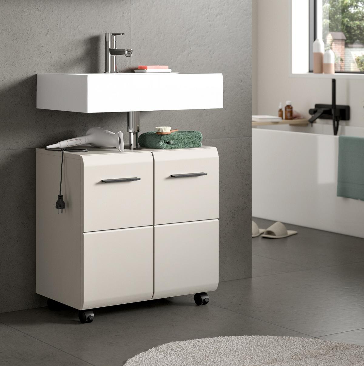 WASCHBECKENUNTERSCHRANK Kaschmir 60 cm 2-türig, Badezimmer Unterschrank auf Rollen - Kaschmir/Schwarz, Holzwerkstoff/Kunststoff (60/58/30cm) - Inn.Furn
