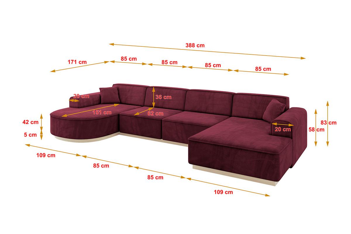 WOHNLANDSCHAFT ARRIO-U2 303x171x83 cm Bordeaux - Bordeaux, Holzwerkstoff/Textil (388/83/171cm) - ALTDECOR