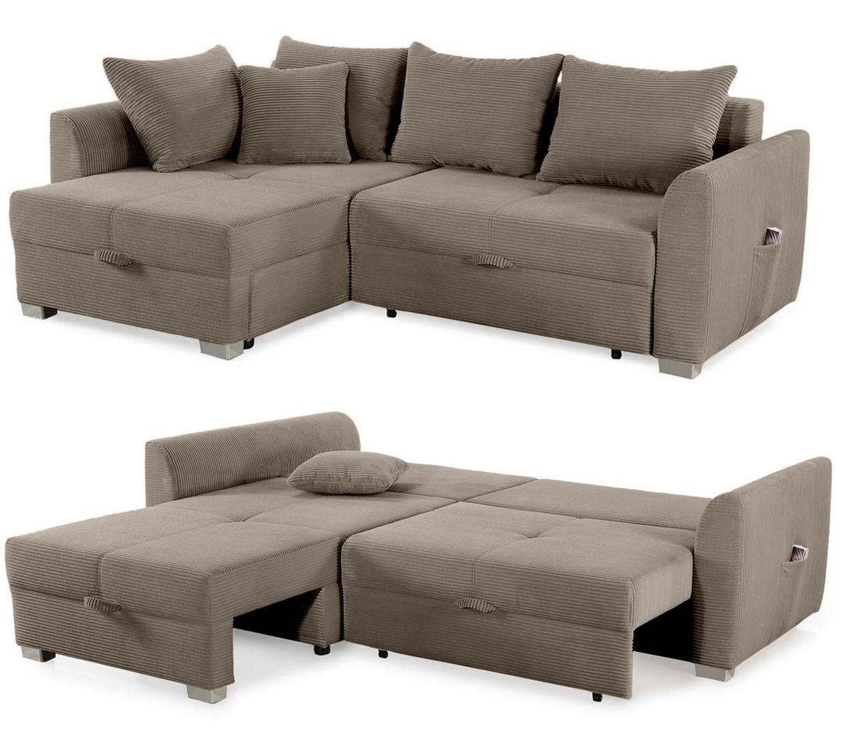 ECKSOFA mit Schlaffunktion und Bettkasten, seitenverkehrt montierbar B236/T160/H81 cm, Liegefl. 142x202 cm, Cord Braun Taupe / 15208 - Chromfarben/Braun, Kunststoff/Textil (236/160cm) - luma-home