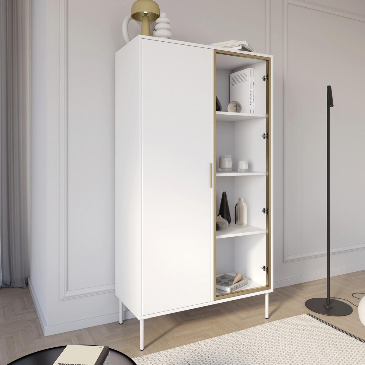VITRINE Vena Weiß 90 cm - Goldfarben/Weiß, Holzwerkstoff/Kunststoff (90/160.2/40cm) - Selsey