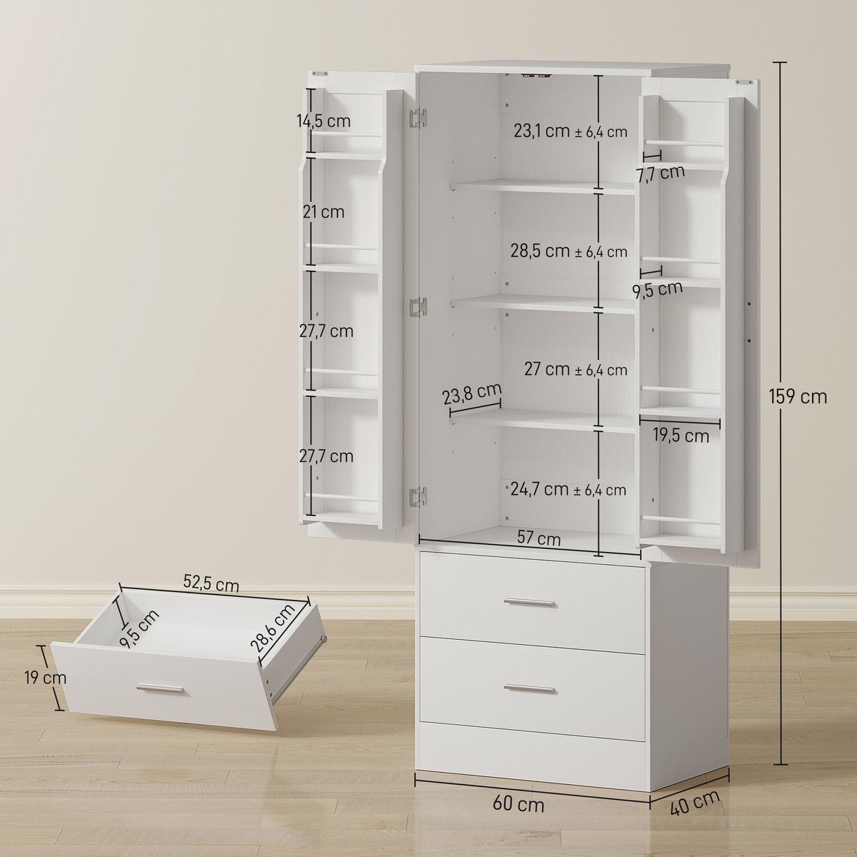KÜCHENSCHRANK Spanplatte MDF Weiß - Silberfarben/Weiß, Holzwerkstoff/Metall (40/159/60cm) - HOMCOM