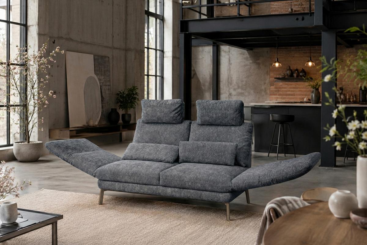 SOFA HOLLY Anthrazit Flachgewebe - Anthrazit/Braun, Textil/Metall (176/90/92cm) - KAWOLA