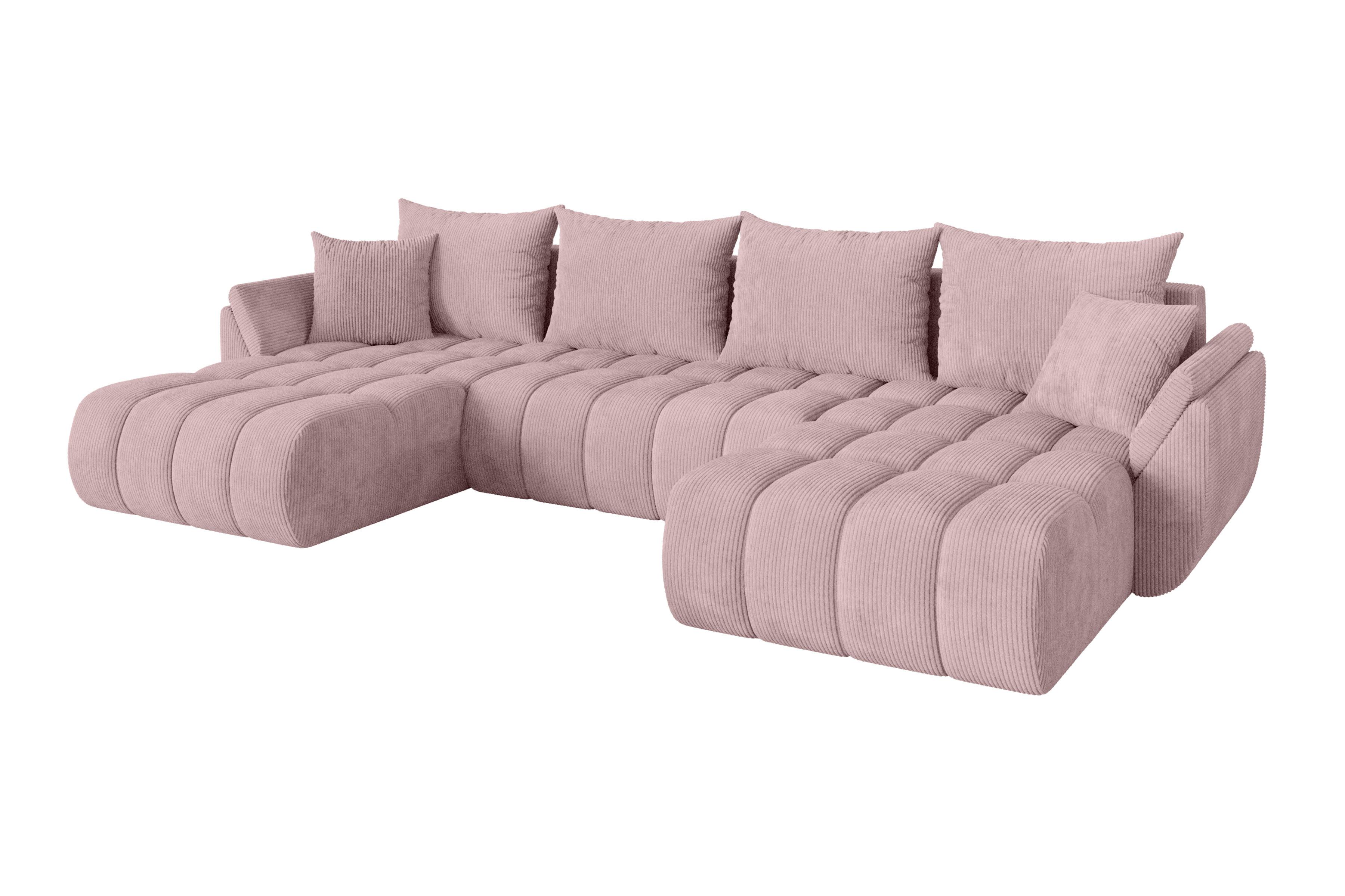WOHNLANDSCHAFT mit Schlaffunktion und Bettkasten TOKO-U-v1 378x194x86 Rosa Cord - Schwarz/Rosa, Holzwerkstoff/Kunststoff (378/86/194cm) - ALTDECOR
