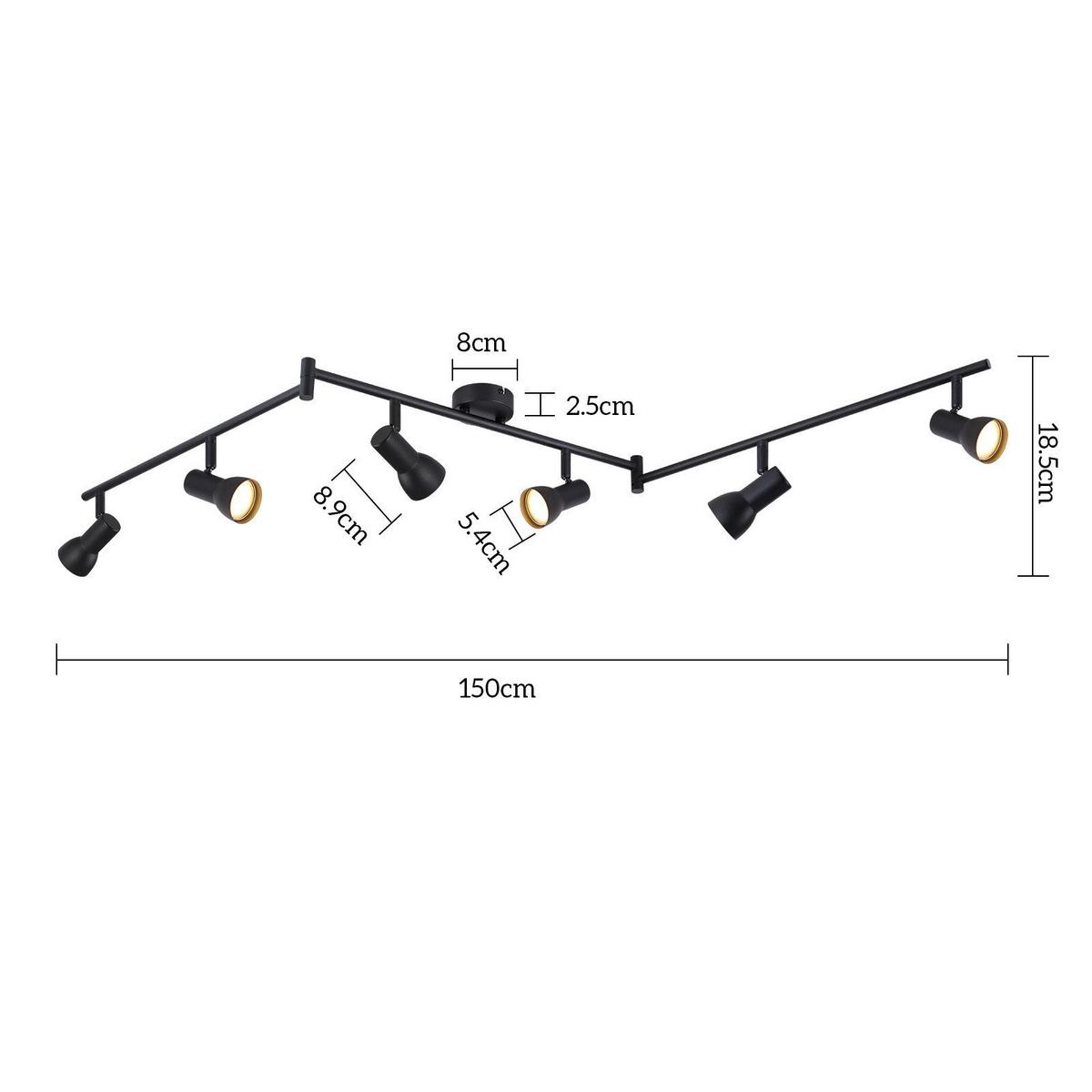DECKENSTRAHLER Warmeschiff 6-flammig 150/8/18.5cm - Schwarz, Metall (150/8/18.5cm) - Nettlife