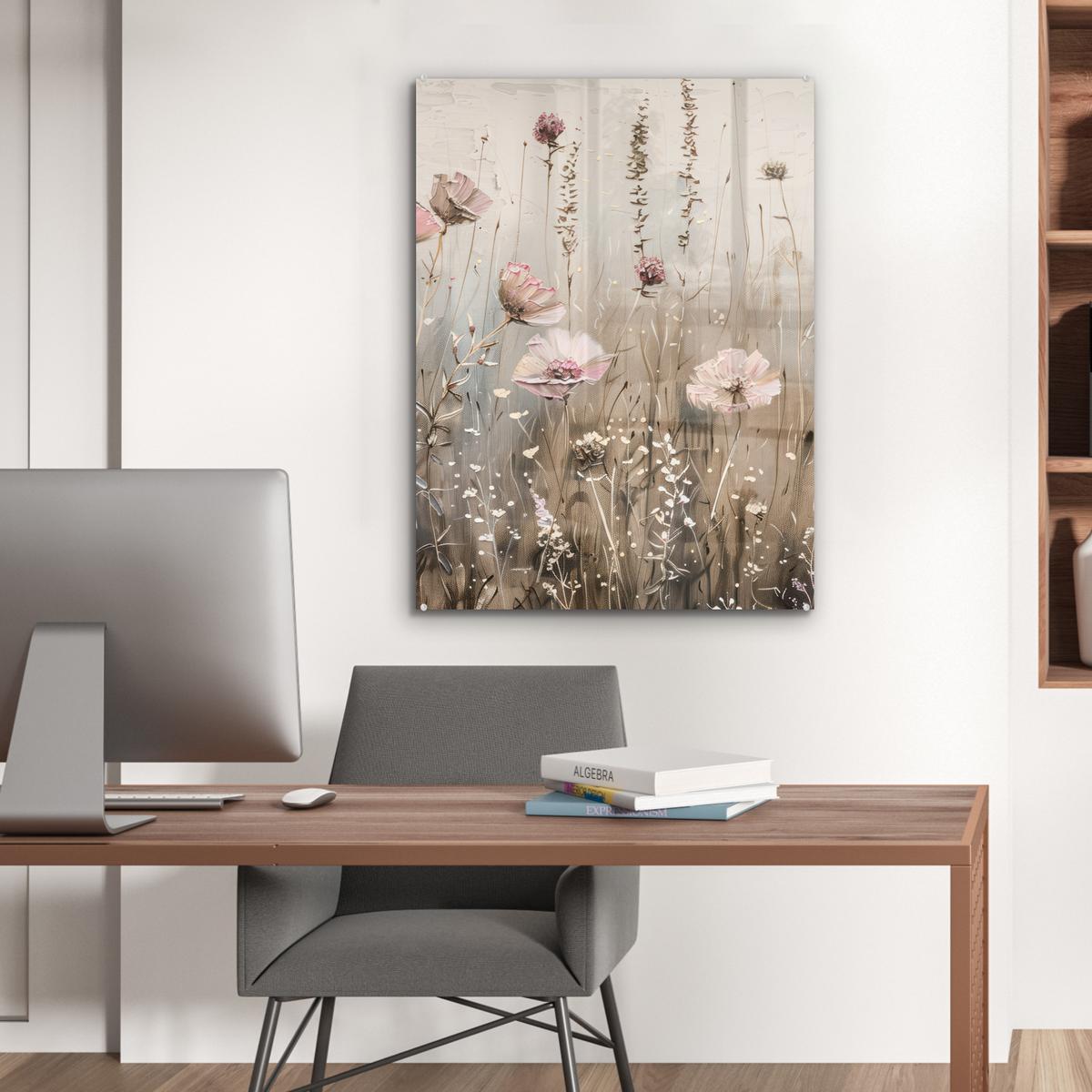 ACRYLGLASBILD Blumen - Rosa - Modern - Beige 60x80 cm - Beige, Glas (60/80cm) - MuchoWow