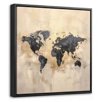 LEINWAND Bilder mit Rahmen - Weltkarte - Gold - Schwarz - Abstrakt - 20x20 - Kupferfarben, Textil (20/20cm) - MuchoWow