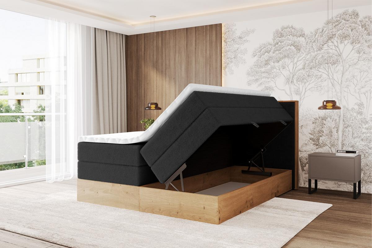 BOXSPRINGBETT LOLLI9 -KING 120x200 - H3/H4 Schwarz - Schwarz Hochglanz, Holzwerkstoff (120/200cm) - ALTDECOR