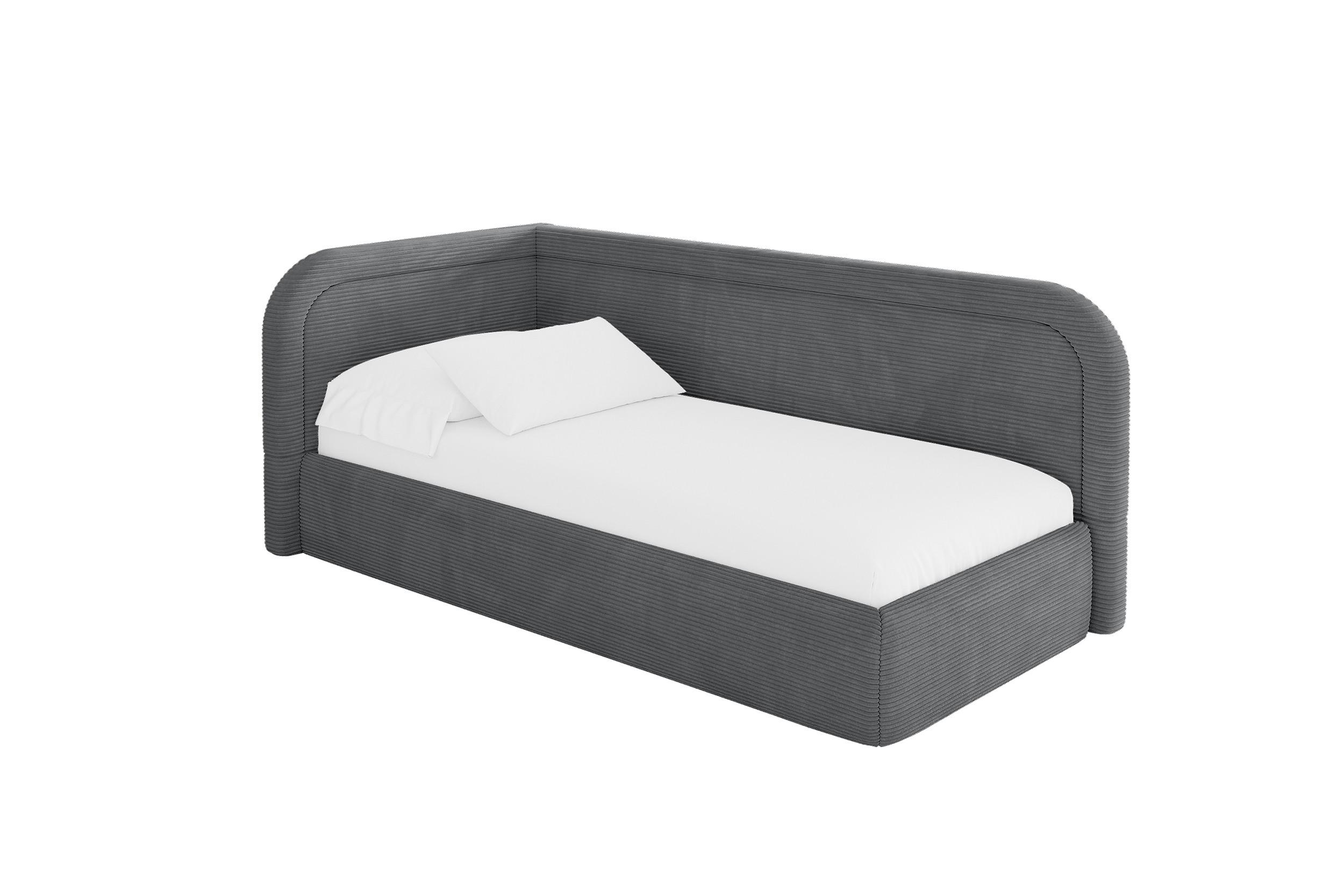 EINZELLBETT Jugendbett mit Bettkasten, Rechts - JOVY 100x200 Dunkelgrau - Schieferfarben, Holzwerkstoff/Textil (100/200cm) - ALTDECOR