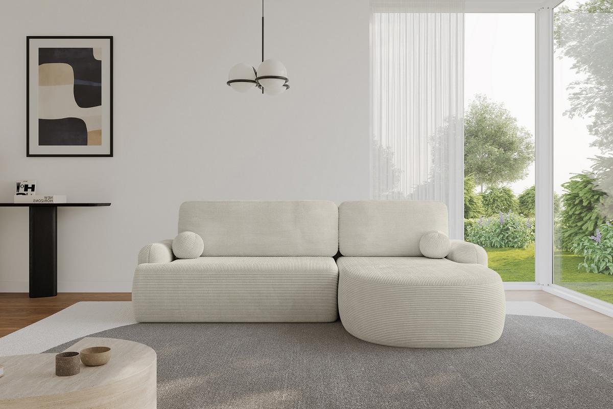 ECKSOFA mit Schlaffunktion und Bettkasten LIRA-L - 264x172x89 Hellgrau - Creme, Holzwerkstoff/Textil (172/264cm) - ALTDECOR