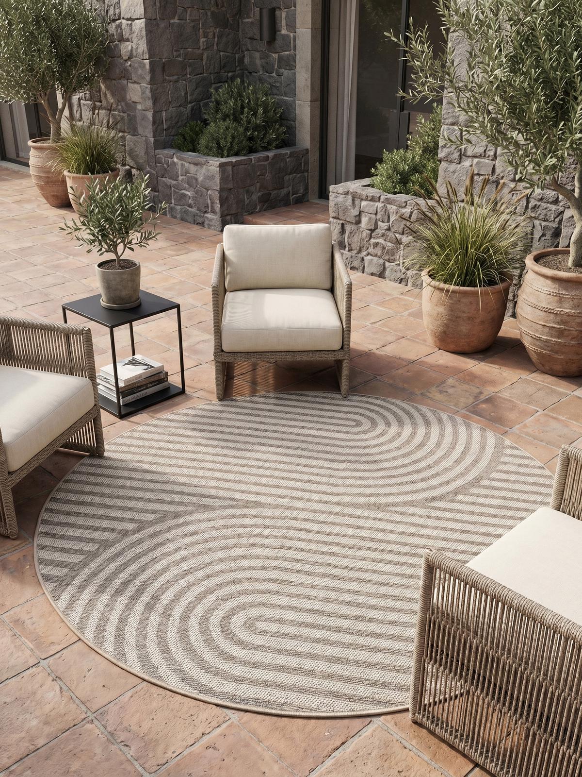 TEPPICH Outdoor VENTOUX in Beige, im Boho-Stil, Ø 80 cm - Beige, Textil (80/80cm) - KADIMA DESIGN