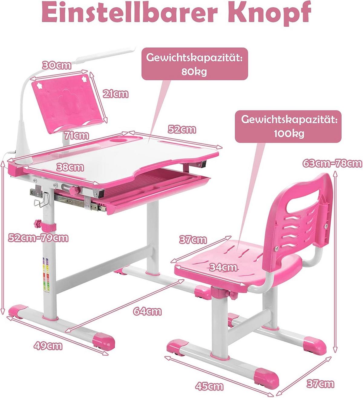 KINDERSCHREIBTISCH Pink - Pink, Holz (71/79/52cm) - COSTWAY