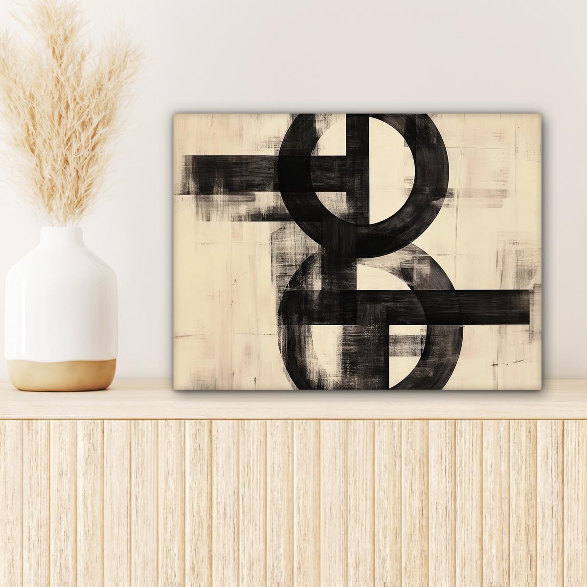 LEINWANDBILD Kreise - Balken - Schwarz - Abstrakt Wandbild 40x30 cm - Schwarz, Textil (40/30cm) - MuchoWow