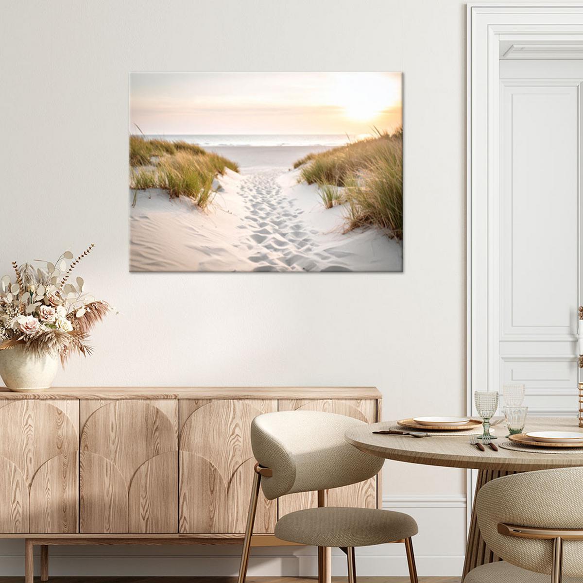 LEINWANDBILD Weg zum Strand Sand Meer Pflanzen 90x60cm - Beige, Textil (90/60cm) - Feeby