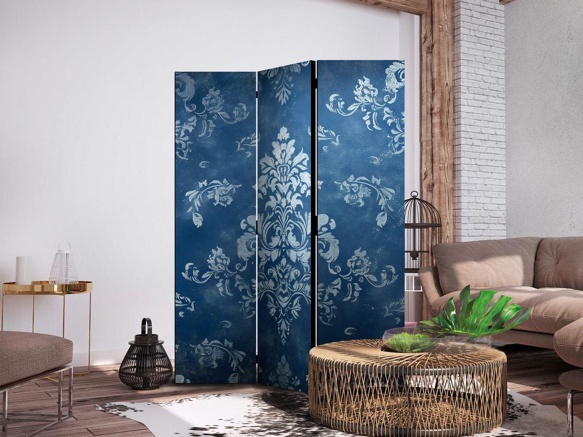 PARAVENT Beidseitig Bedruckter 3-tlg 135x172 cm Elegante Glamour Ornamente - Blau, Holz/Textil (135/172/3cm) - Muralo