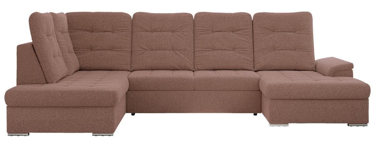 WOHNLANDSCHAFT MADRITO U - Rosa Boucle - Links - Silberfarben/Rosa, Textil/Metall (204/89/323cm) - MKS