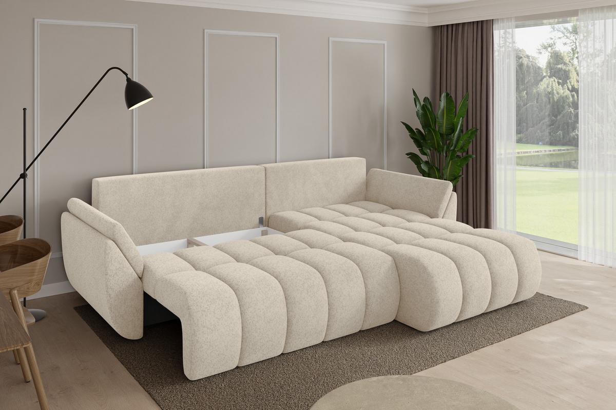 ECKSOFA mit Schlaffunktion Ottomane Rechts TOKO-L-v1 277x194x86 Creme Velours - Creme/Schwarz, Holzwerkstoff/Kunststoff (277/194cm) - ALTDECOR