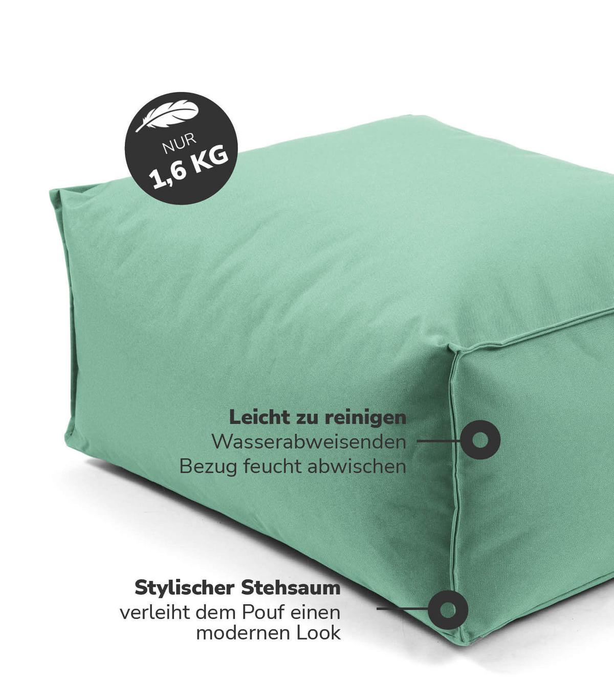 OUTDOOR POUF mit Schutzhülle Der Ruhestifter - Mintgrün, Textil (60/30/50cm) - Mokebo