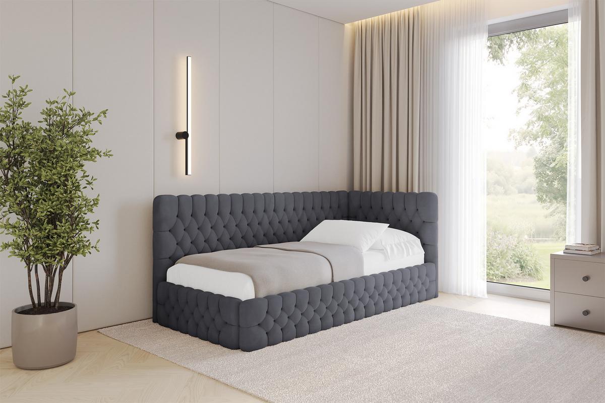 EINZELLBETT Jugendbett mit Bettkasten und Matratze H3/H4, Links - MULY 100x200 Dunkelgrau - Dunkelgrau, Holzwerkstoff/Textil (100/200cm) - ALTDECOR