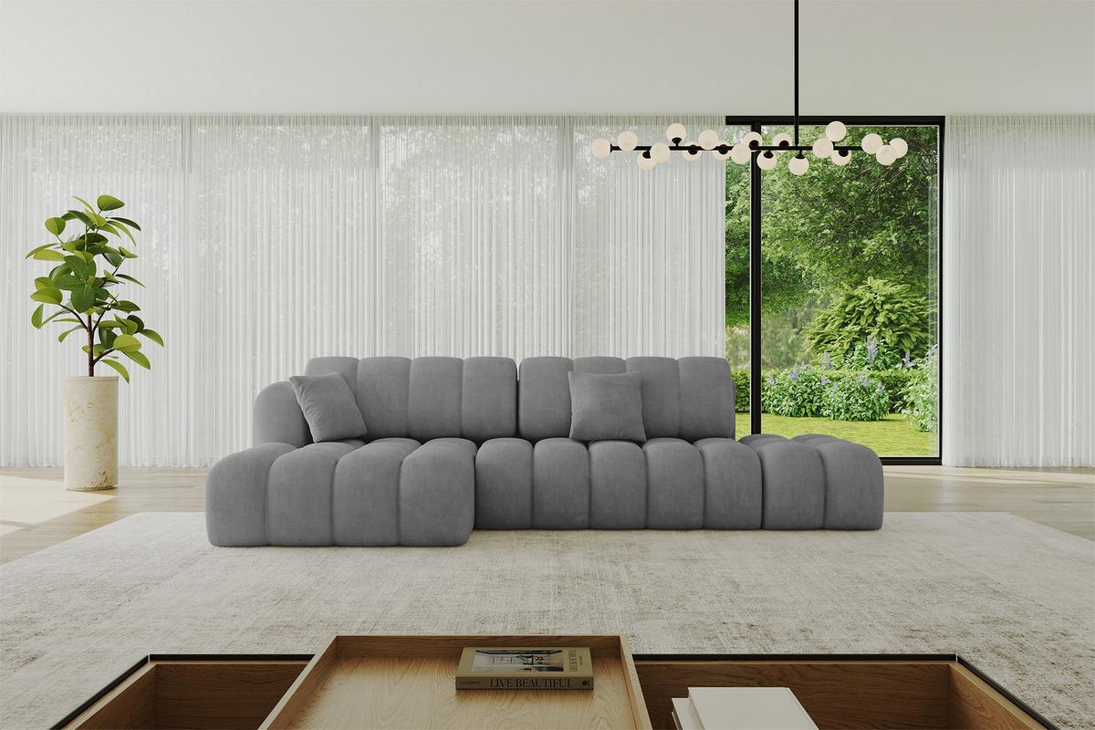 ECKSOFA mit Schlaffunktion Ottomane Links OLEA-L2 321x164x75 Grau Velours - Anthrazit/Schwarz, Holzwerkstoff/Kunststoff (321/164cm) - ALTDECOR