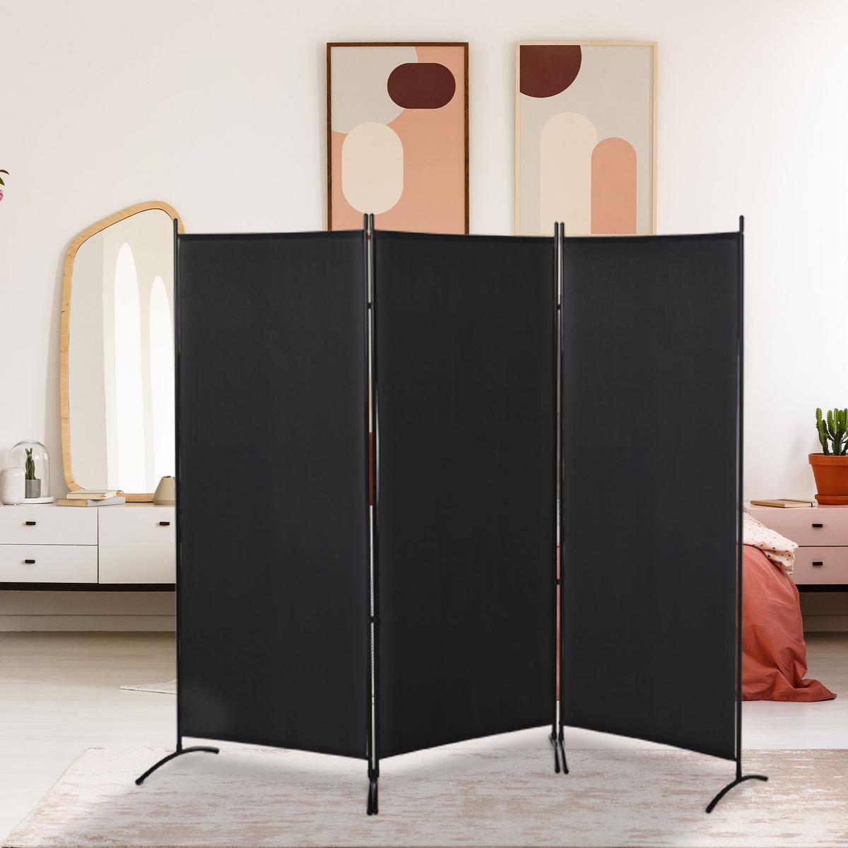 PARAVANT aus Polyester und Metall Schwarz - Schwarz, Metall (50/182cm) - HOMCOM