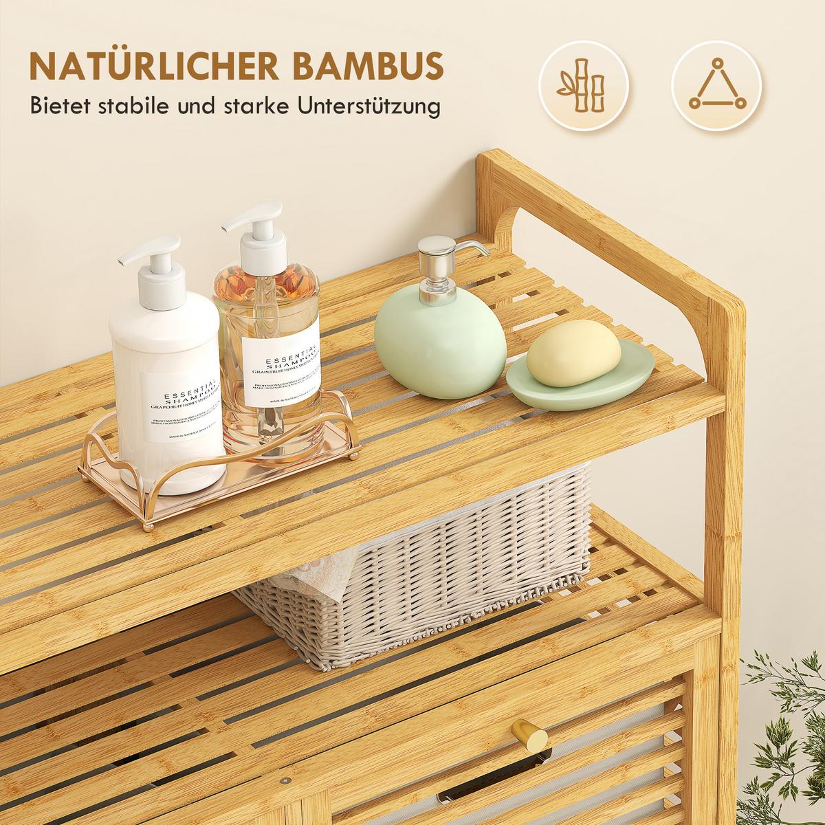 WÄSCHEKORB Bambus Polyester Naturholz - Naturfarben, Holz/Textil (33/88/82cm) - HOMCOM