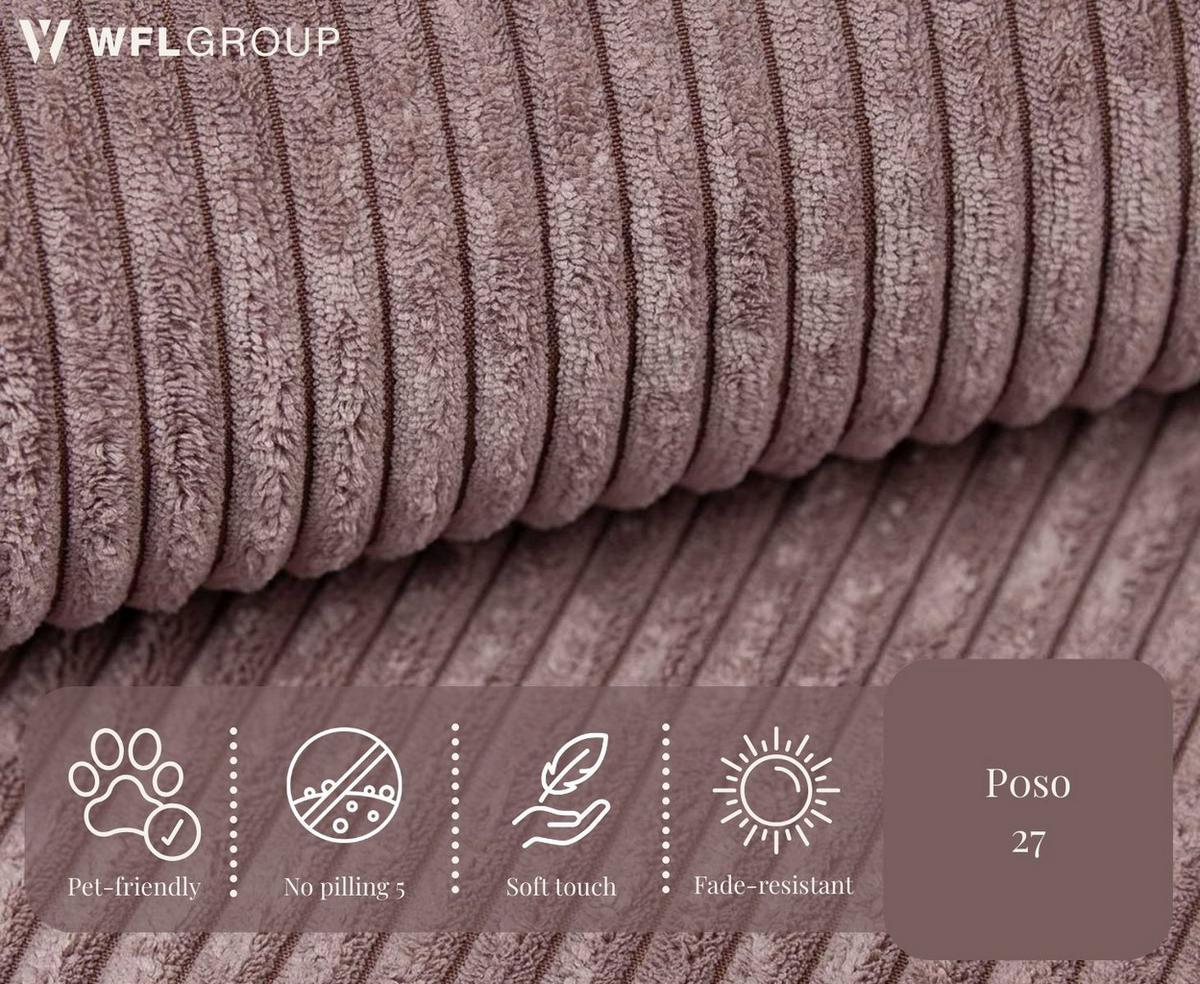 ECKSOFA Hana Loft 3-Sitzer Ecke Rechts, Cordstoff Chenille, Altrosa Rosa 241/80/168 cm - Schwarz/Rosa, Textil/Metall (241/168cm) - WFL GROUP