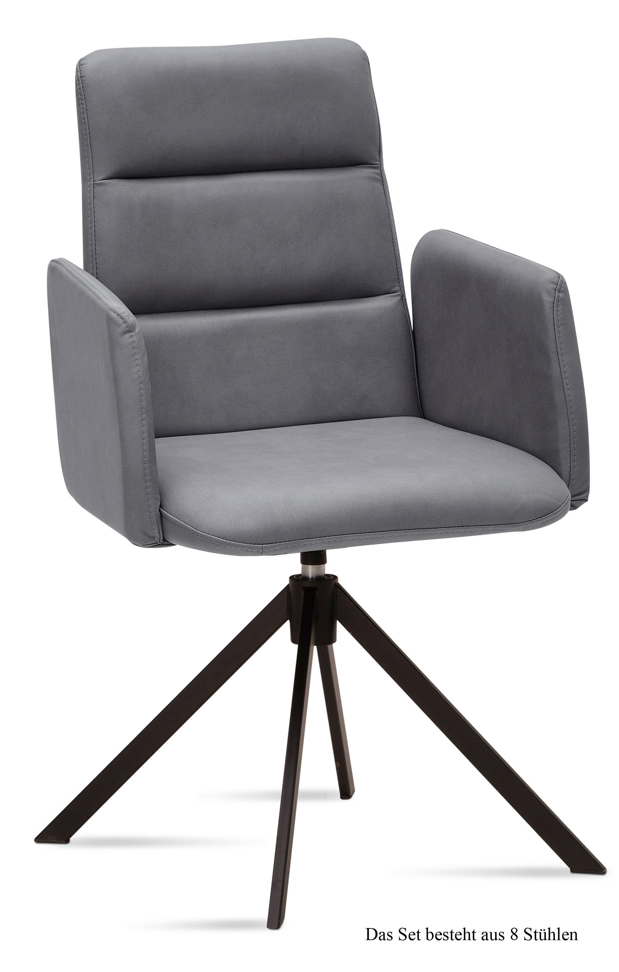 ARMLEHNSTUHL drehbar (8er-Set) Deidre 52x92x60 Schwarz/Grau - Schwarz/Grau, Kunststoff (60/92/52cm) - 58aufmkessel