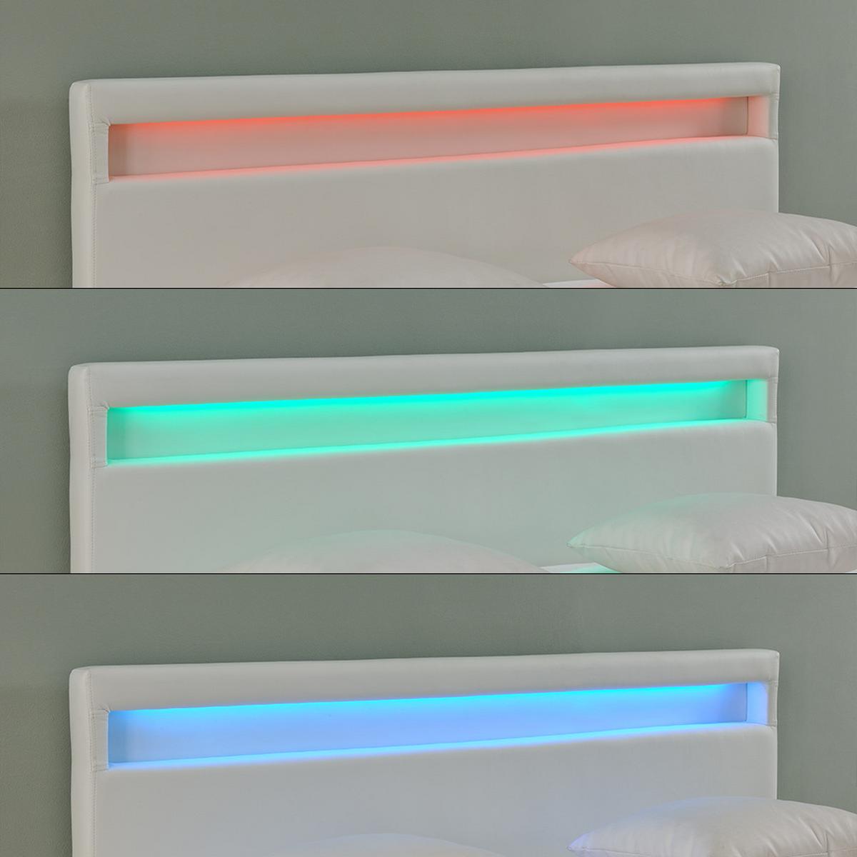 POLSTERBETT Paris mit Matratze und LED-Beleuchtung - Weiß, Textil (180/200cm) - Corium