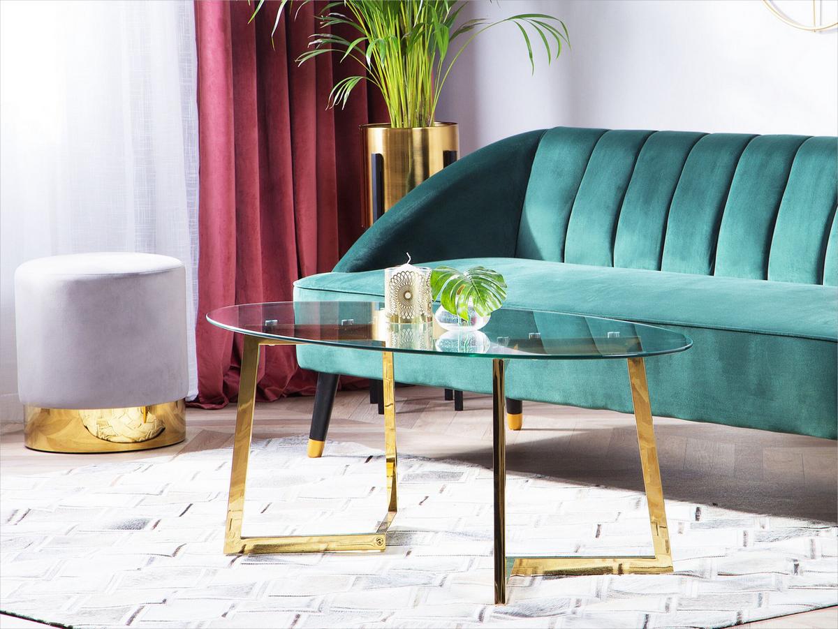 COUCHTISCH Glas Gold oval Fresno - Transparent/Goldfarben, Glas (60/120/45cm) - Beliani