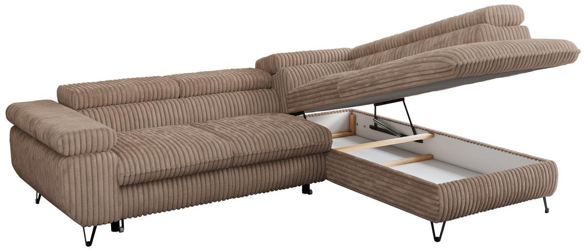 ECKSOFA PEDRO L Braun Cord - Rechts Seite - Schwarz/Braun, Textil/Metall (273/208cm) - MKS