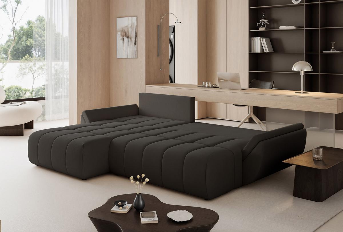 ECKSOFA ARO mit Schlaffunktion und Bettkasten Dunkelbraun - Dunkelbraun/Schwarz, Kunststoff/Textil (280/190cm) - Idohome