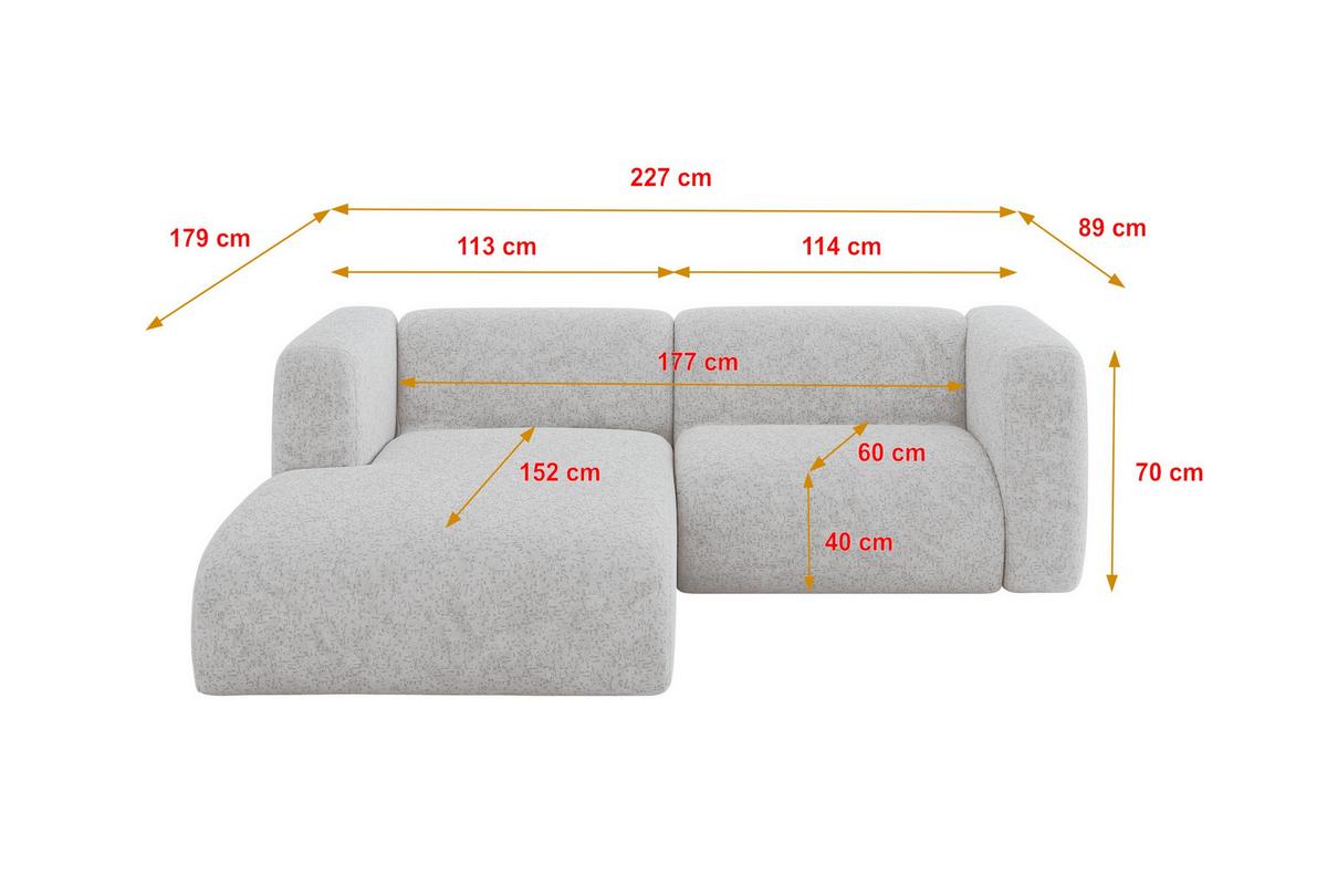 ECKSOFA Ottomane Links MIRA-L1 227x179x89 Grau Velours - Schwarz/Grau, Holzwerkstoff/Kunststoff (227/179cm) - ALTDECOR
