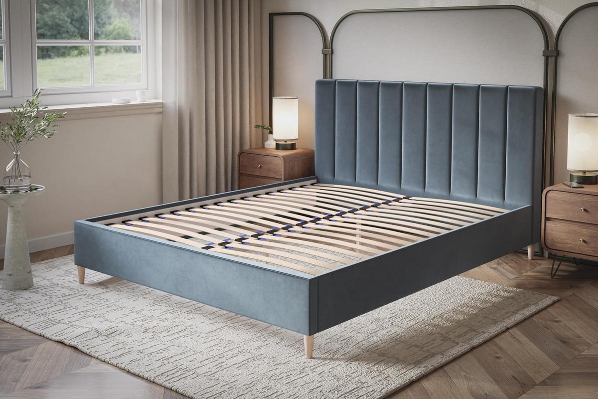 POLSTERBETT LUX Tokio mit Kopfteil, 120 x 200 cm, Doppelbett mit Lattenrost aus Holz, Velourstoff Dunkegrün, Füße in Farbe: Schwarz - Dunkelgrün, Holz/Textil (120/200cm) - Alpi-Möbel