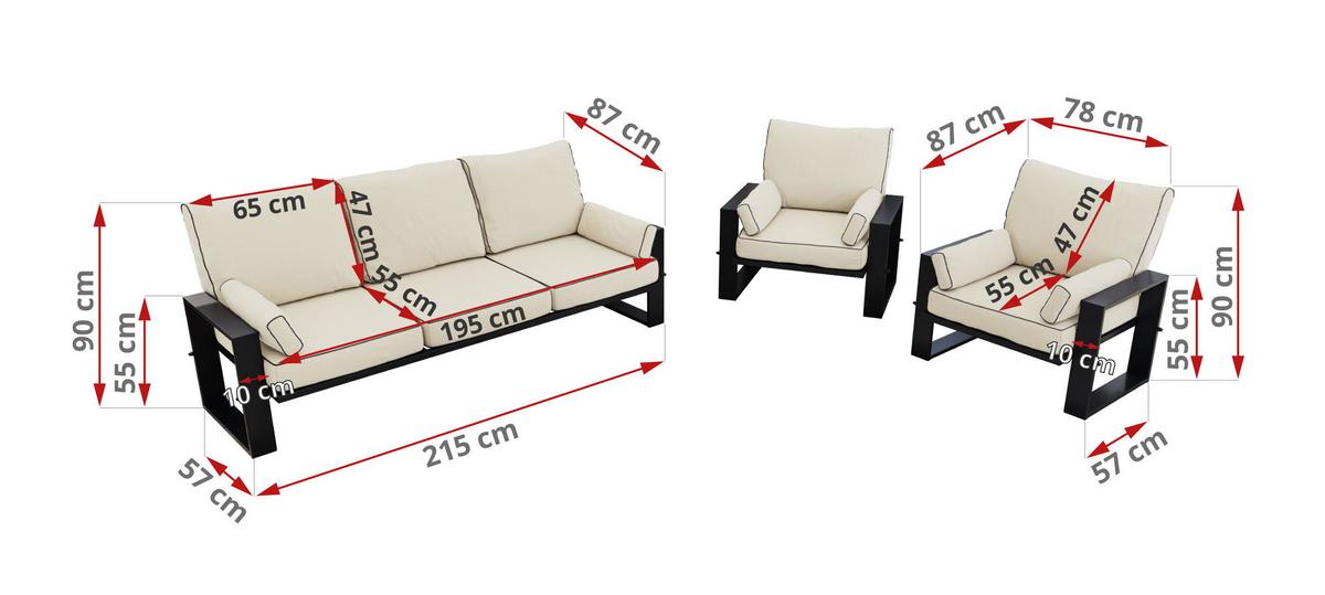 GARTENMÖBEL-SET ELBA: 1x Tisch, 1x Sofa, 2x Sessel - Beige - Beige, Textil - MKS