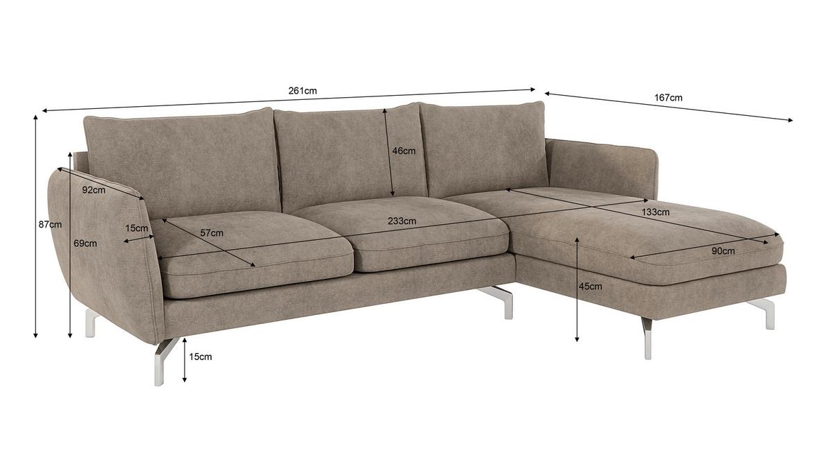 ECKSOFA Elou Dunkelbeige Microfaser - Chromfarben/Beige, Holz/Textil (261/167cm) - S-Style Möbel