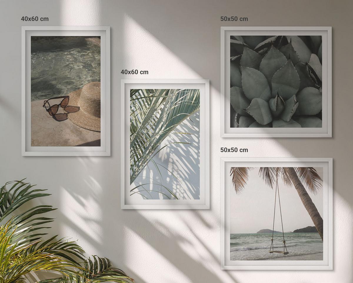 BILDER SET 4er Set - 50x50 cm & 40x60 cm Weißer Rahmen - Tropische Pflanzen für den Urlaub - Weiß, Kunststoff (50/50cm) - TULUP