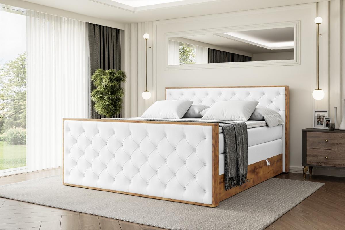 BOXSPRINGBETT mit Matratze H3|H4 und Lattenrost - LOLLI3-Z KING-200x200 - Weiß Kunstleder - Weiß, Holzwerkstoff (200/200cm) - ALTDECOR