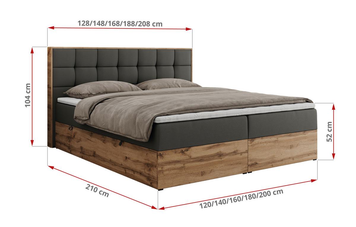 BOXBETT ALBERO 1 - 140/200 Dunkelgrau Kunstleder - H4 - Dunkelgrau, Holz/Textil (140/200cm) - MKS
