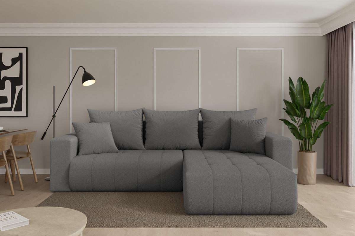 ECKSOFA mit Schlaffunktion Ottomane Rechts MILA-L 277x194x86 Grau Bouclé - Schieferfarben/Schwarz, Holzwerkstoff/Kunststoff (277/194cm) - ALTDECOR