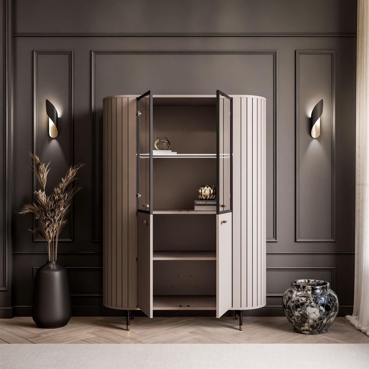 VITRINE ELODIE mit LED-Beleuchtung Kaschmir - Kaschmir, Holzwerkstoff (112/155/40cm) - Lookway