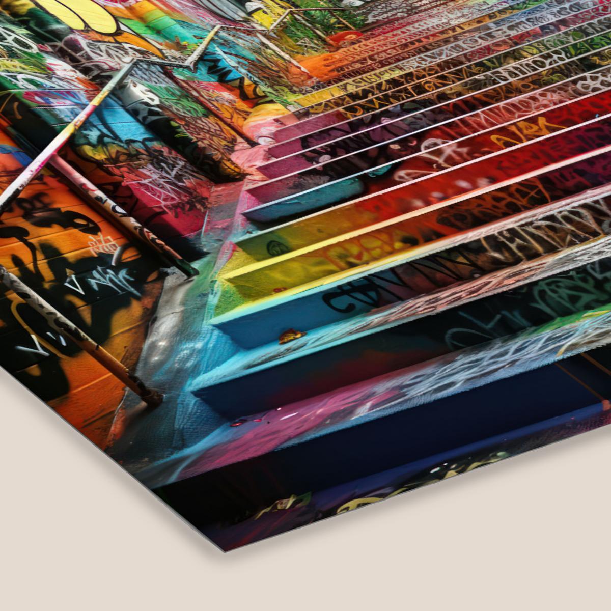 POSTER MIT RAHMENGERAHMTES BILD Treppe - Graffiti - Farben - Kunst 30x20 cm - Multicolor, Papier (30/20cm) - MuchoWow