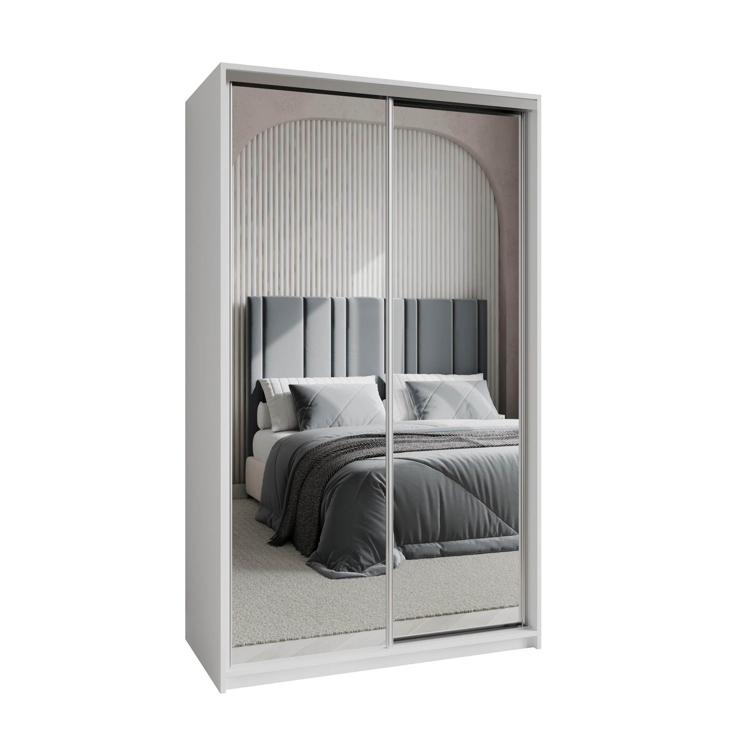 SCHWEBETÜRENSCHRANK RIEN 120/205/60 cm 2-türig mit Spiegel Weiß - Weiß, Holzwerkstoff (120/205/60cm) - MASSENO