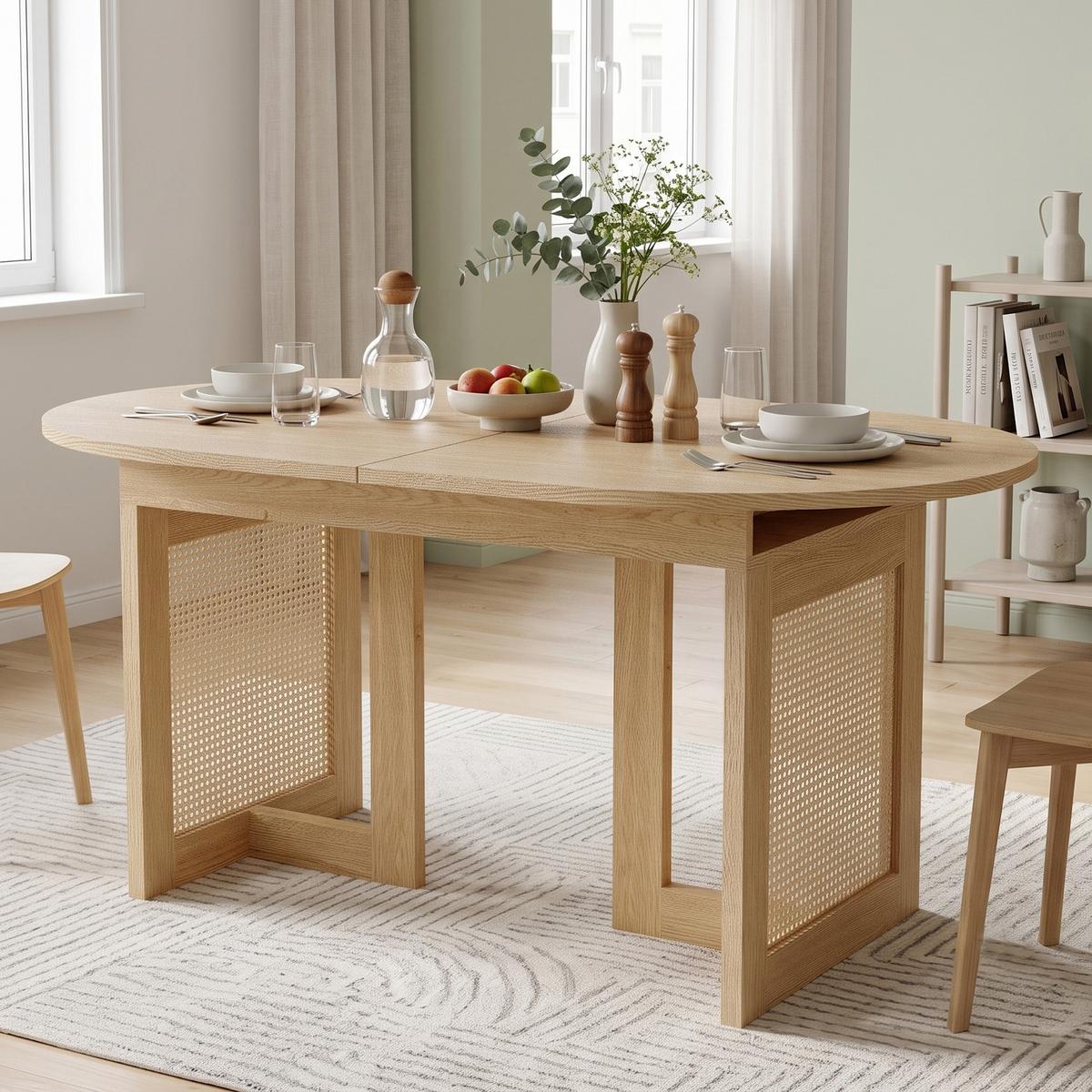 ESSTISCH Ausziehbar 150-200cm Eichenfarbe Rattan-Beine Abgerundet - Eichefarben, Holzwerkstoff (90/200/75cm) - Urban Meuble