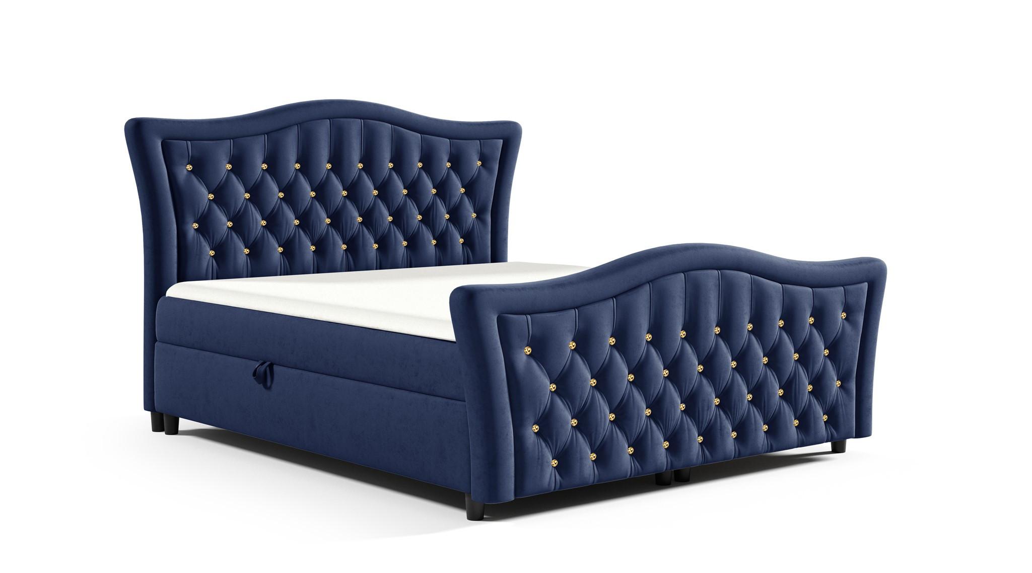 BOXBETT Turhan In Elisa Velvet - Blau, Holzwerkstoff/Textil (160/200cm) - Fun Möbel