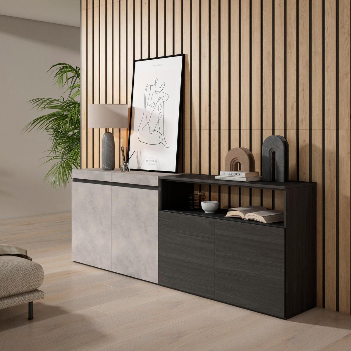 SIDEBOARD zementgrau, 200/35/75cm - Grau, Holzwerkstoff (200/75/35cm) - Skraut Home