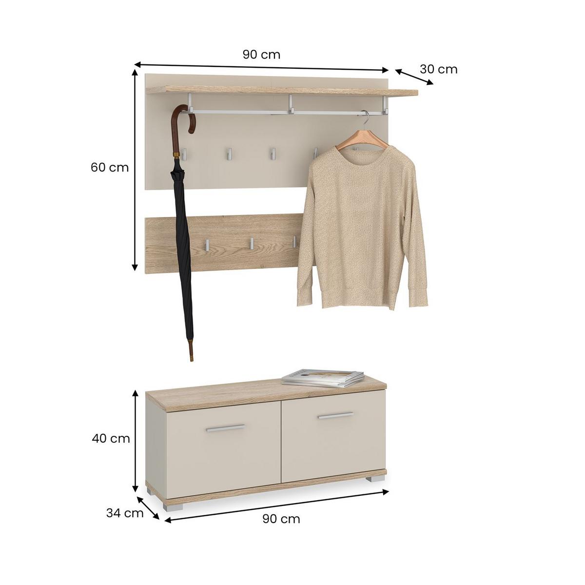 GARDEROBENSET BILBAO Cremona Eiche/Kaschmir - Kaschmir/Sonoma Eiche, Holzwerkstoff (90/60/34cm) - IDIMEX