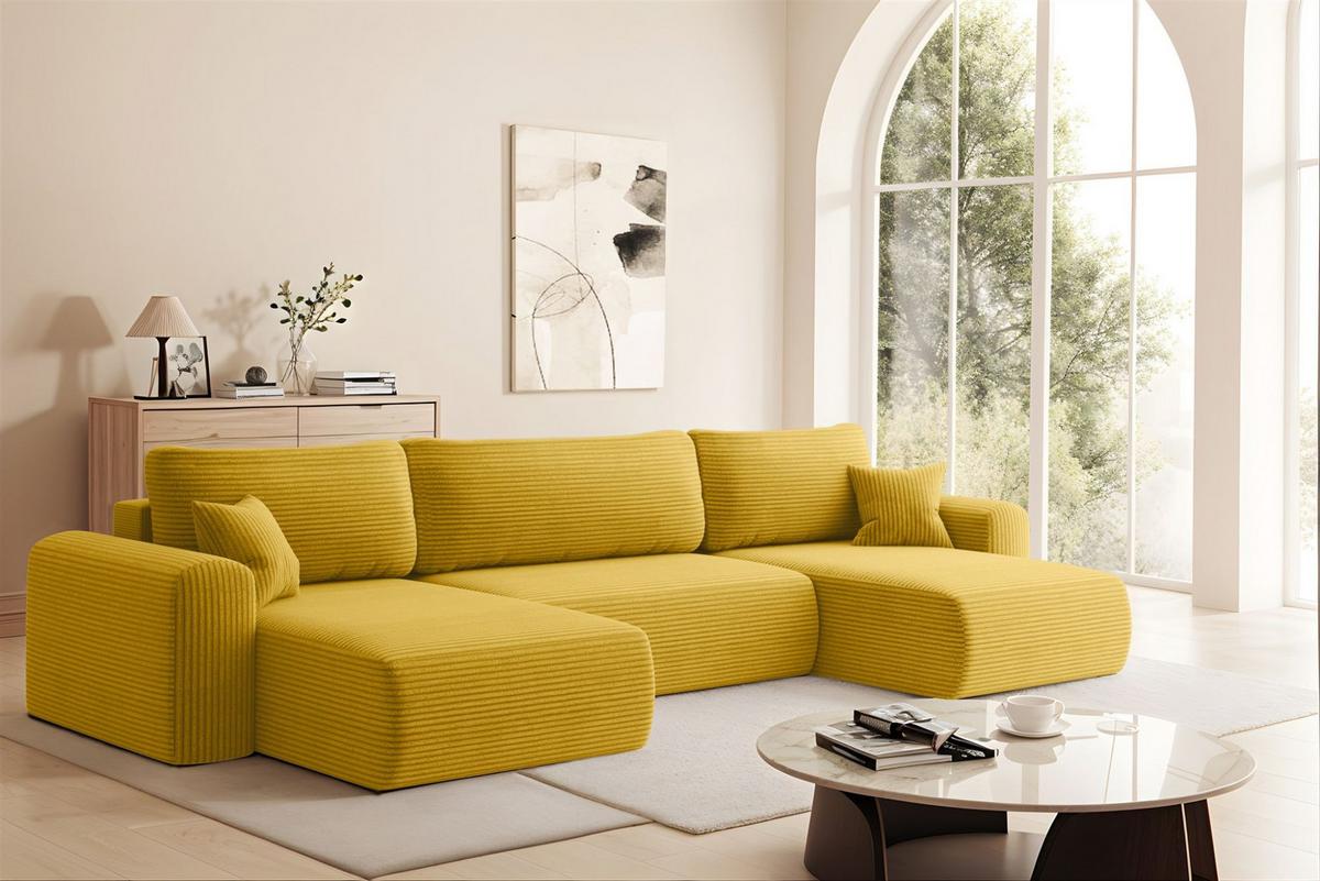 WOHNLANDSCHAFT Flora In Poso - Gelb, Holzwerkstoff/Textil (362/83/145cm) - Fun Möbel